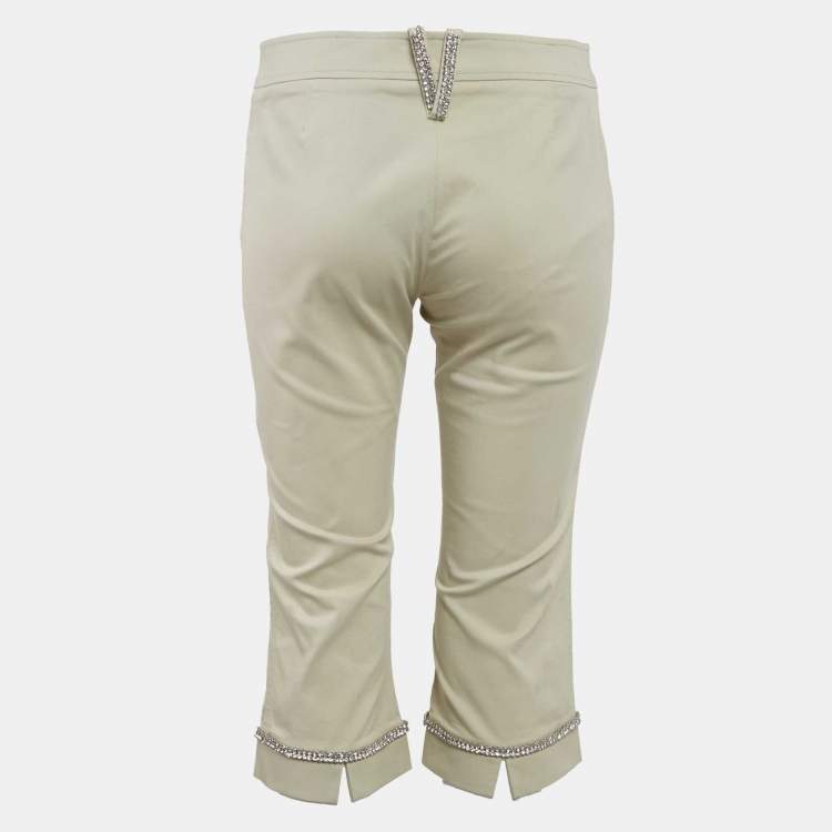 Pre Owned Versace Beige Studded Gabardine Cotton Capri Pants M 