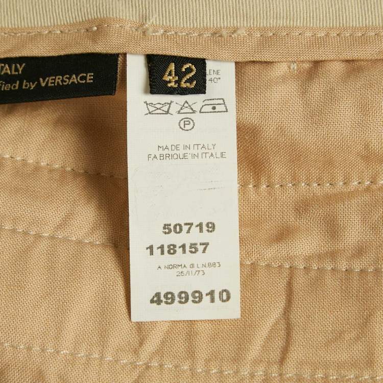 Pre Owned Versace Beige Studded Gabardine Cotton Capri Pants M 