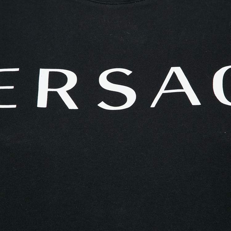 Pre Owned Versace Black Logo Print Cotton T-Shirt M