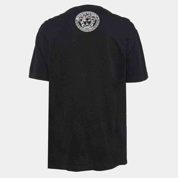 Pre Owned Versace Black Logo Print Cotton T-Shirt M