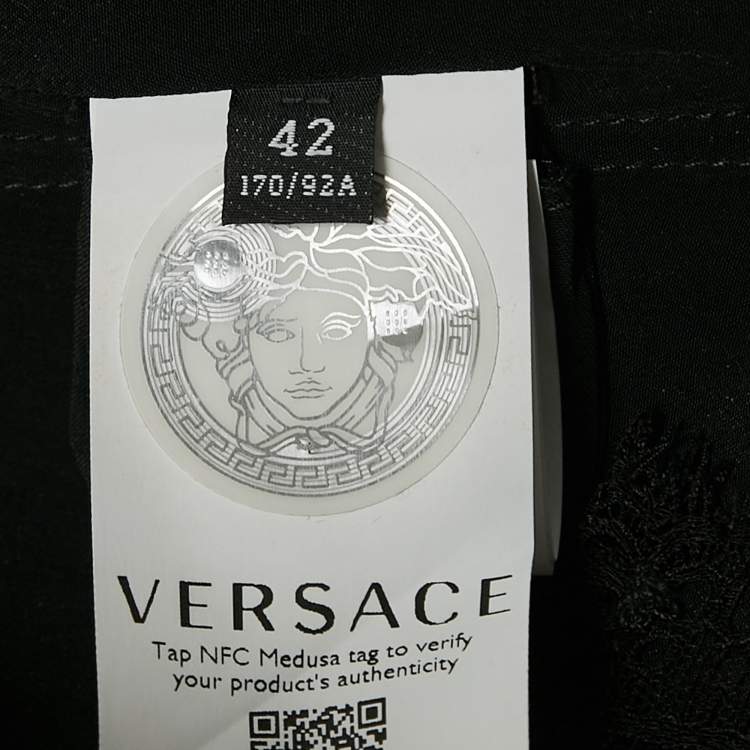 Pre Owned Versace Black/White Baroque Print Silk Bralette Top M