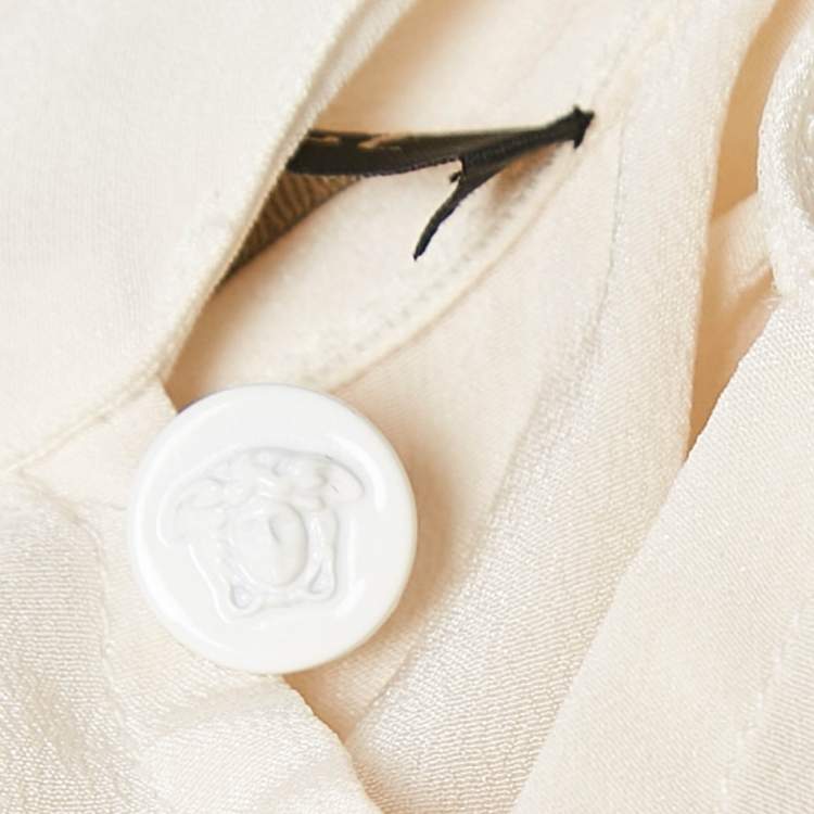 Pre Owned Versace Cream Silk Tie-Up Neck Sleeveless Blouse M