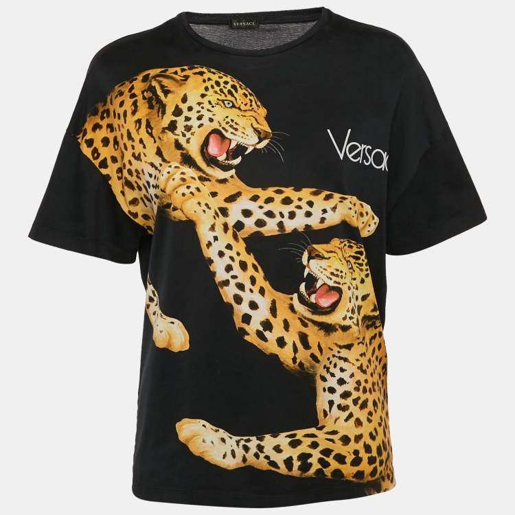 Pre Owned Versace Black Printed Cotton Crew-Neck T-Shirt S