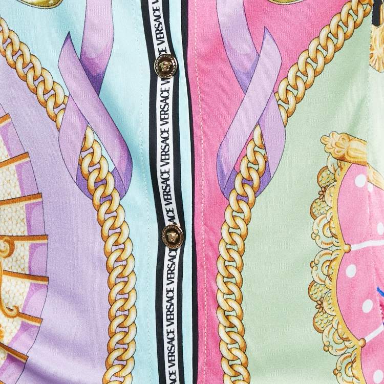 Pre Owned Versace Multicolor Graphic Print Jersey Button Front Top 