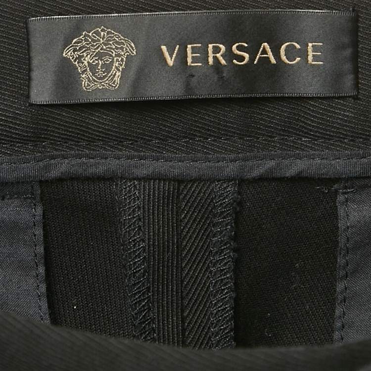مملوكة مسبقًا Versace Black Gabardine Belt Detail Trousers M