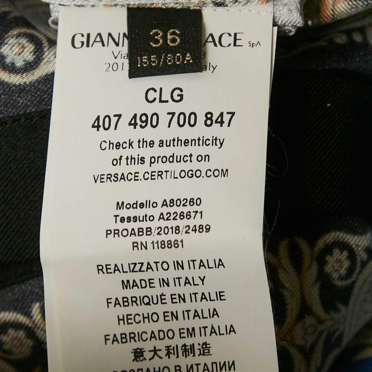 Pre Owned Versace Blue/Yellow Barocco Print Silk Shirt Dress XS