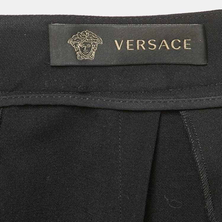 Pre Owned Versace Black Virgin Wool Button Detail Capri Pants S