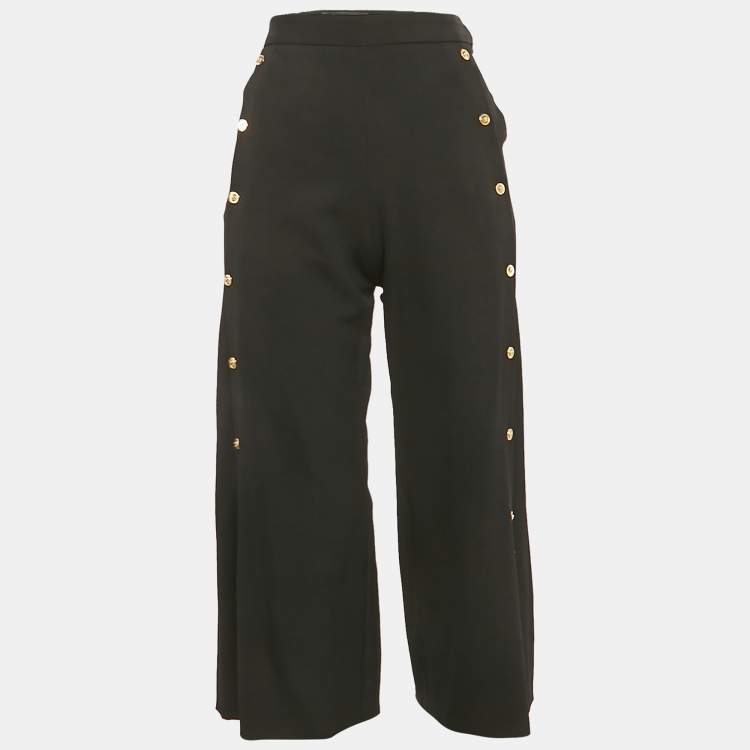 Pre Owned Versace Black Virgin Wool Button Detail Capri Pants S