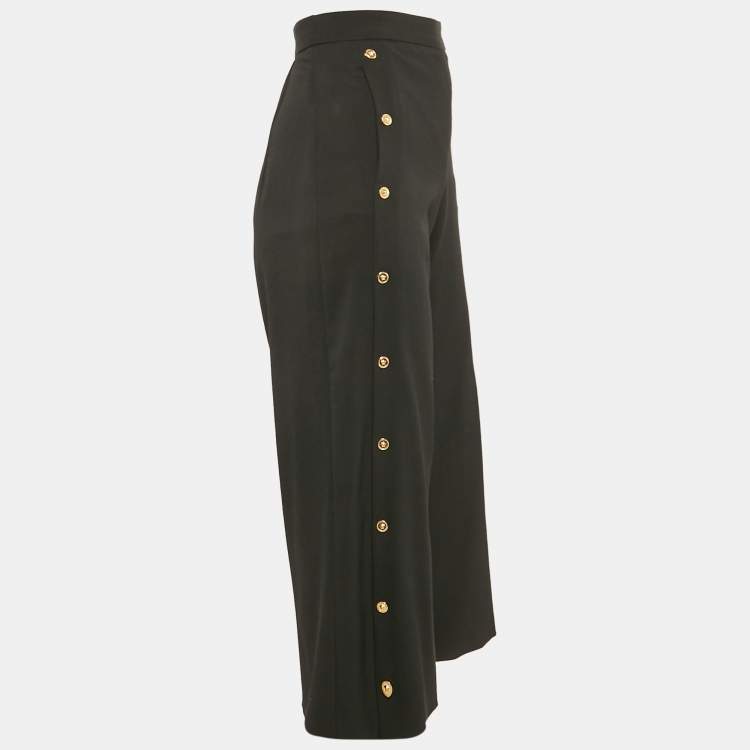 Pre Owned Versace Black Virgin Wool Button Detail Capri Pants S