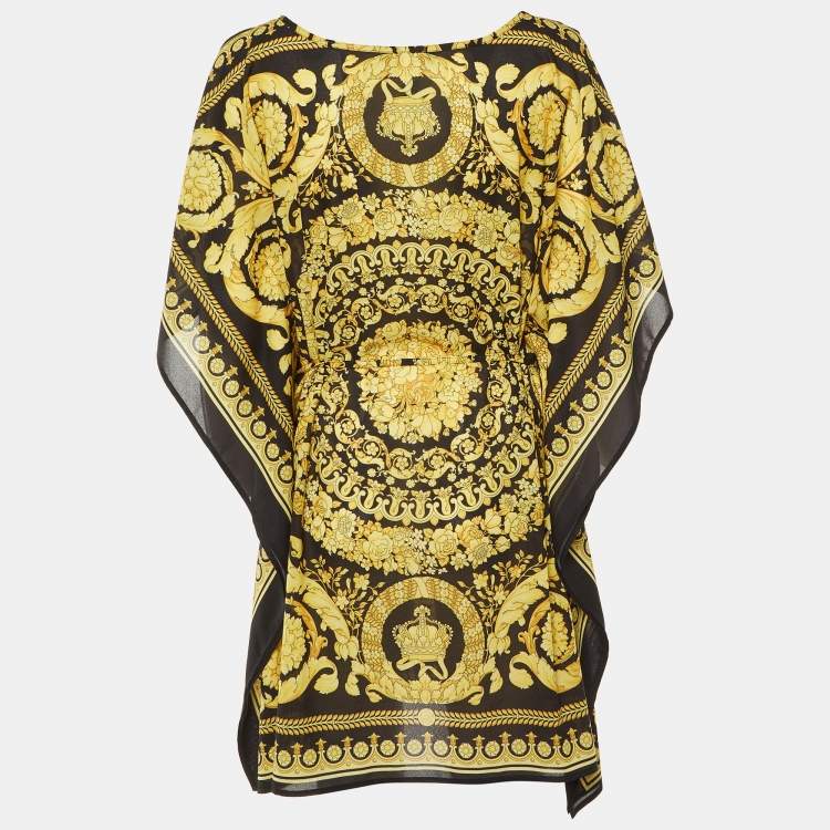 Pre Owned Versace Beachwear Black Baroque Print Georgette Cover Up L