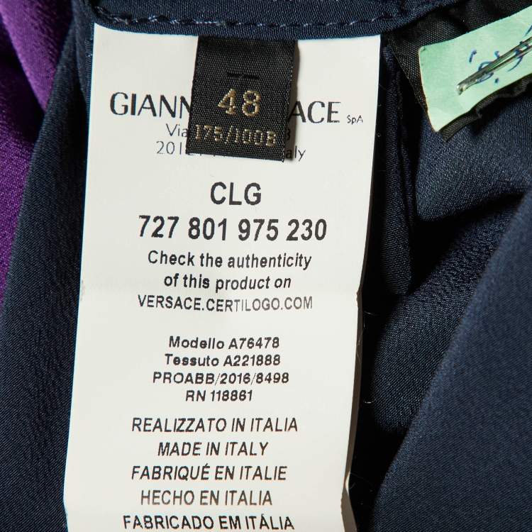 Pre Owned Versace Navy Blue Color Block Silk Asymmetric Shirt L
