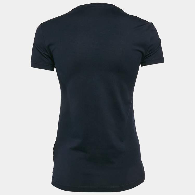 Pre Owned Versace Navy Blue Embellished Medusa Jersey T-Shirt M