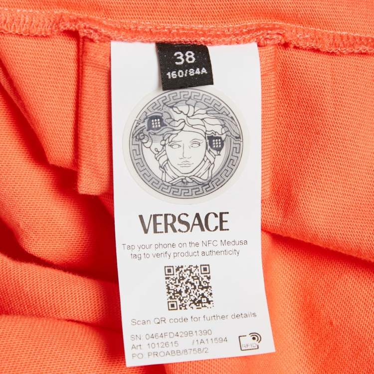 Pre Owned Versace Coral Pink 1978 Re-Edition Cotton Crew Neck T-Shirt S 
