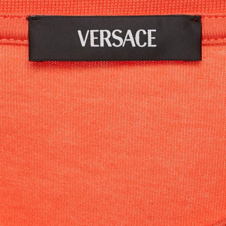 Pre Owned Versace Coral Pink 1978 Re-Edition Cotton Crew Neck T-Shirt S 