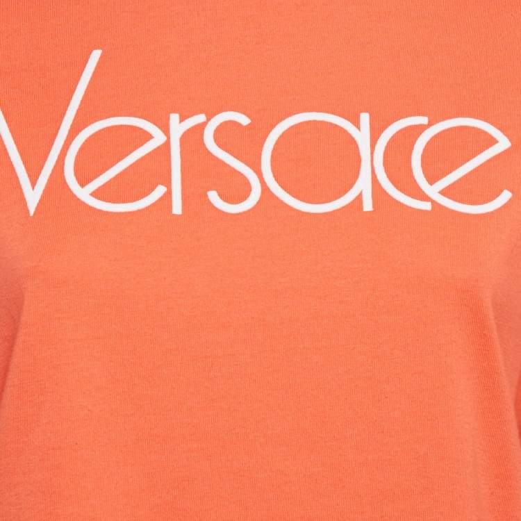 Pre Owned Versace Coral Pink 1978 Re-Edition Cotton Crew Neck T-Shirt S 