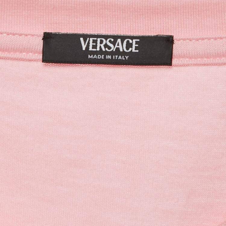 Pre Owned Versace Pink Logo Embossed Cotton Crew Neck T-Shirt M