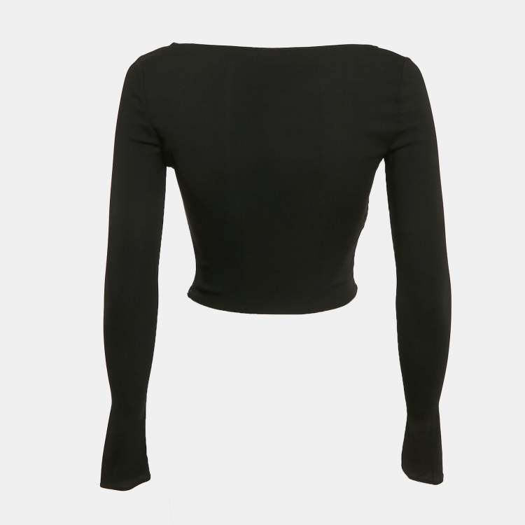 Pre Owned Versace Black Jersey Long Sleeve Crop Top S