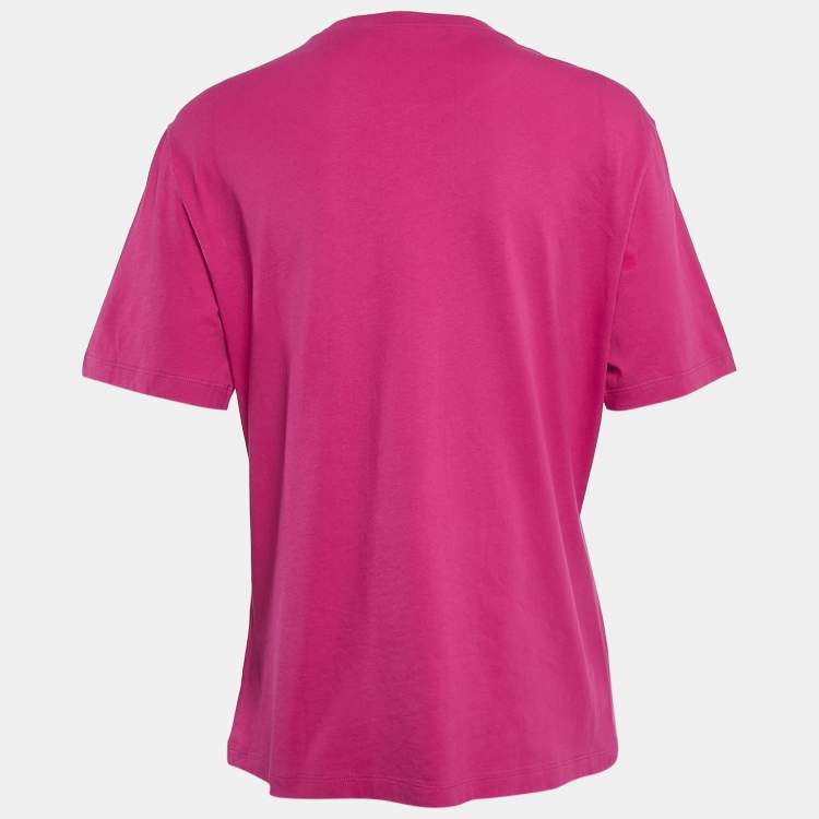 Pre Owned Versace Pink Logo Print Jersey Crew T-Shirt M