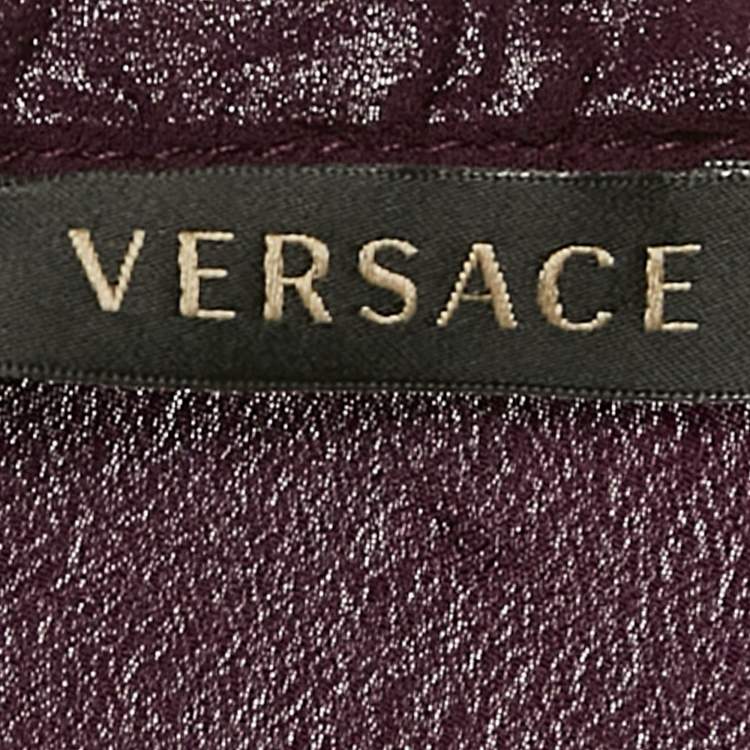 Pre Owned Versace Burgundy Silk Crepe Ruffled Top S