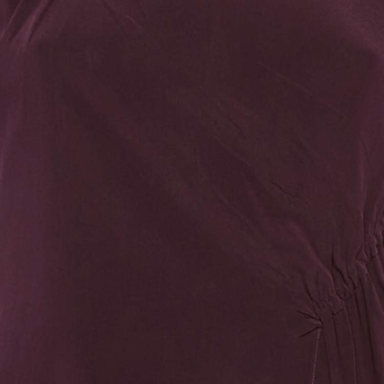 Pre Owned Versace Burgundy Silk Crepe Ruffled Top S