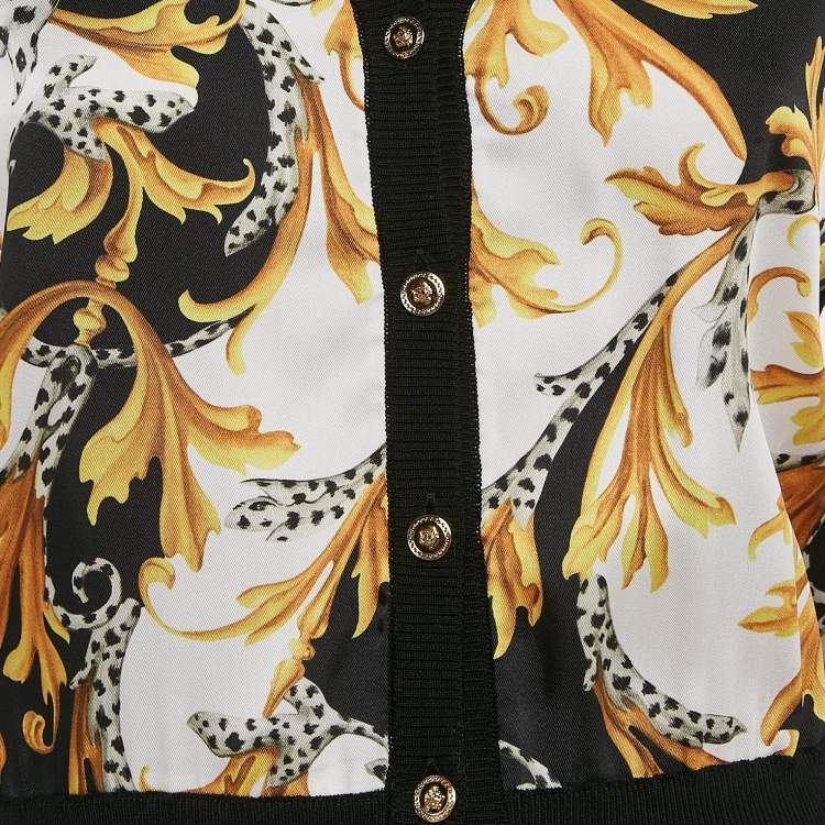 Pre Owned Versace Black/Yellow Barocco Print Crepe and Cotton Cardigan S