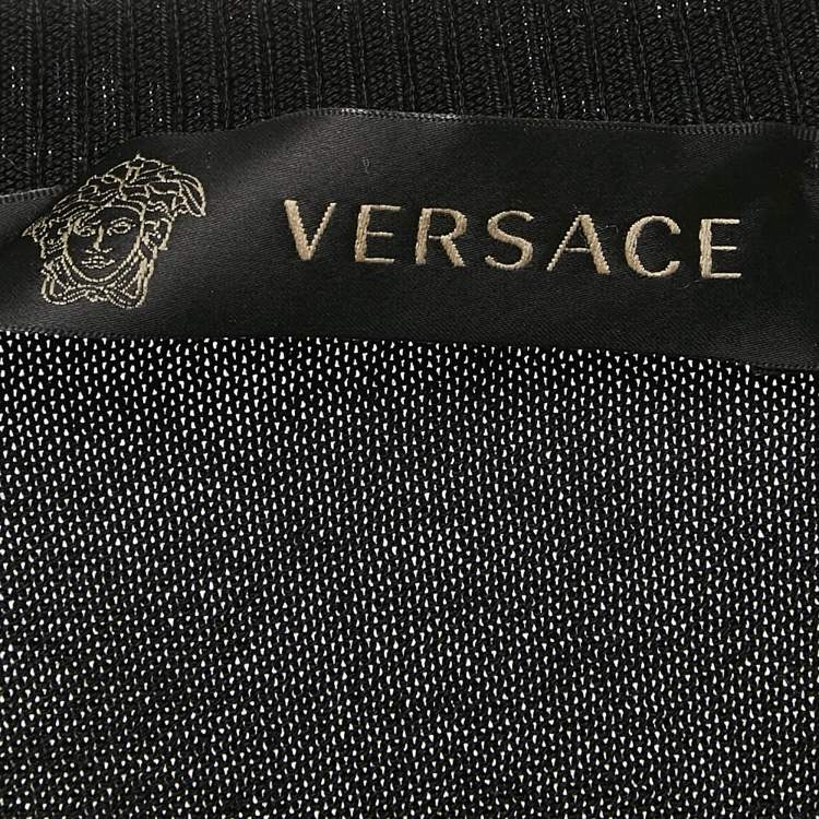 Pre Owned Versace Black/Yellow Barocco Print Crepe and Cotton Cardigan S