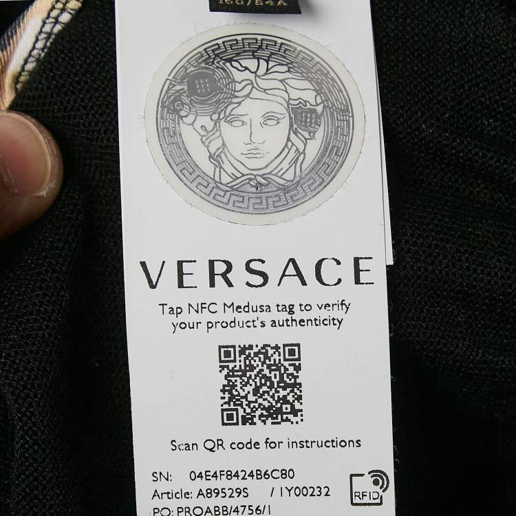 Pre Owned Versace Black/Yellow Barocco Print Crepe and Cotton Cardigan S