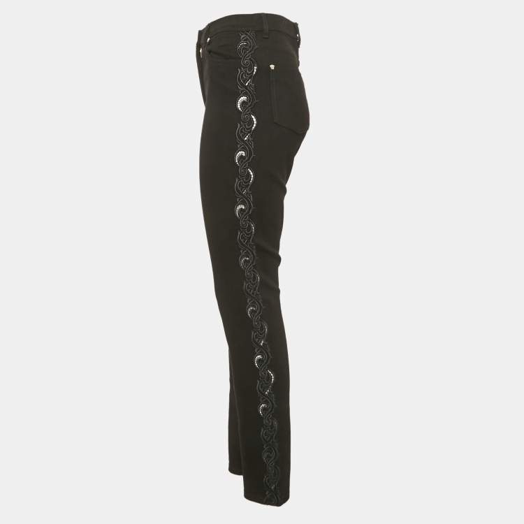 Pre Owned Versace Black Embroidered Denim Skinny Jeans M Waist 28"