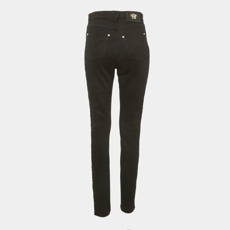 Pre Owned Versace Black Embroidered Denim Skinny Jeans M Waist 28"