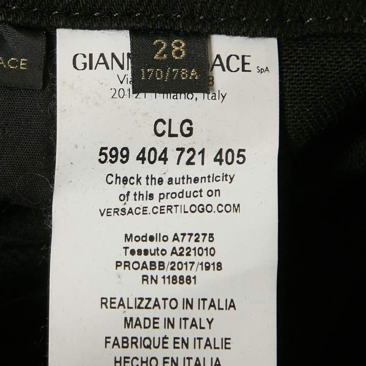 Pre Owned Versace Black Embroidered Denim Skinny Jeans M Waist 28"