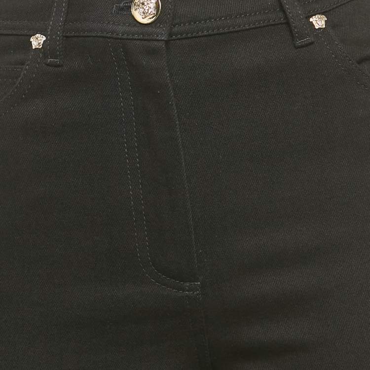 Pre Owned Versace Black Embroidered Denim Skinny Jeans M Waist 28"