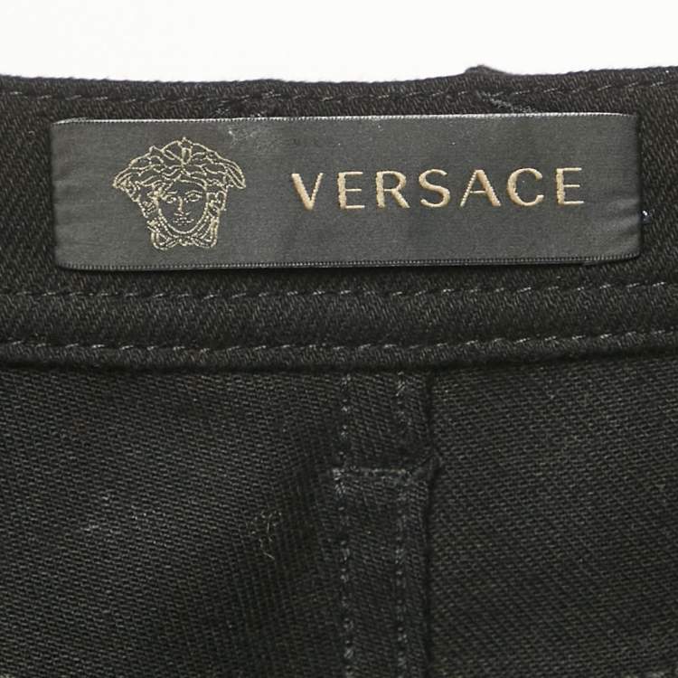 Pre Owned Versace Black Embroidered Denim Skinny Jeans M Waist 28"