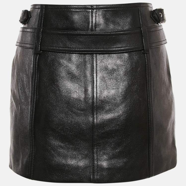 Pre Owned Versace Black Leather Medusa Detail Belt Mini Skirt S