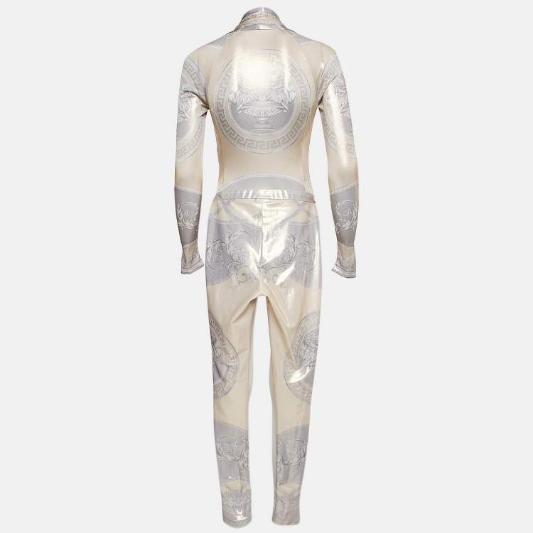 Pre Owned Versace Gold Printed Jersey Bodysuit and Leggings Set XS