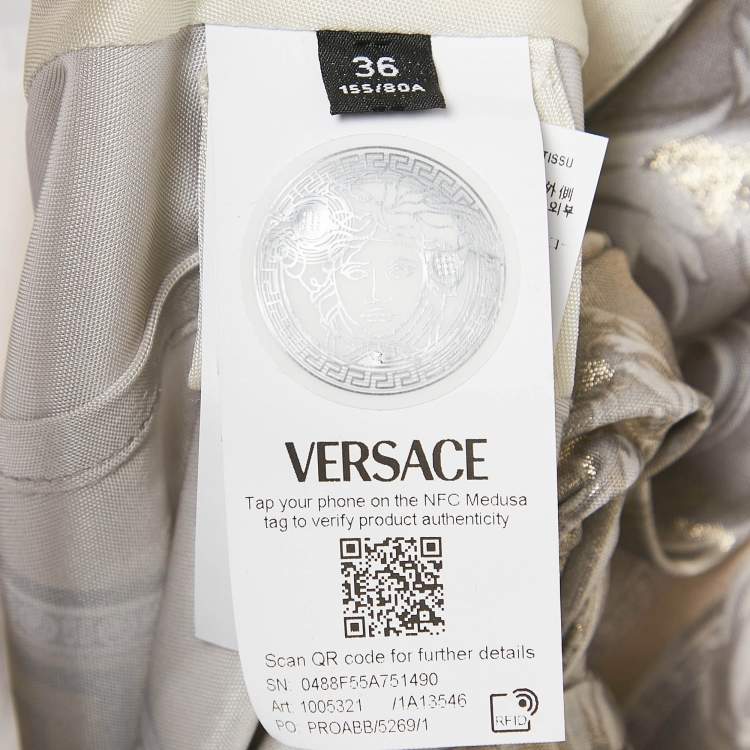 Pre Owned Versace Gold Printed Jersey Bodysuit and Leggings Set XS