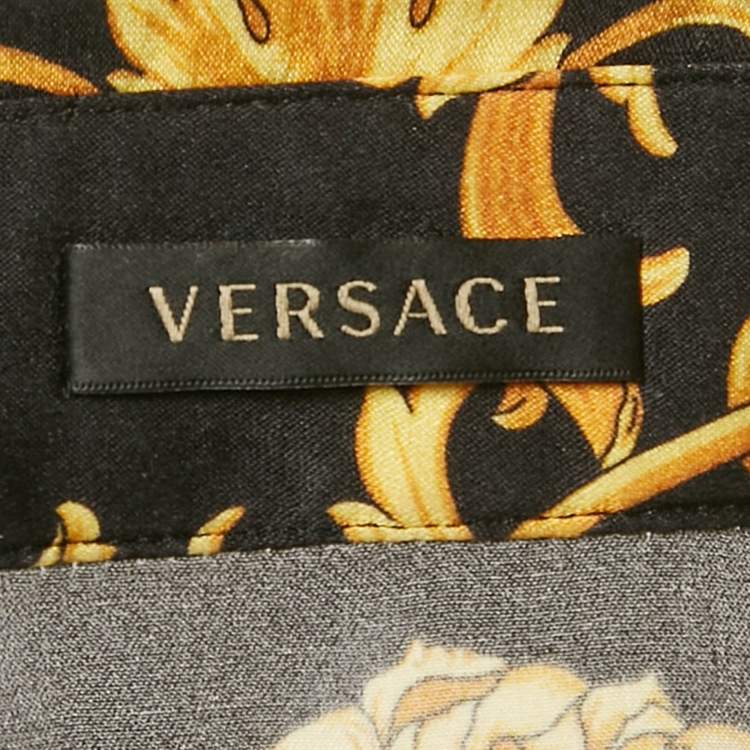 مملوكة مسبقًا Versace Black/Yellow Barocco Print Satin Silk Shirt M