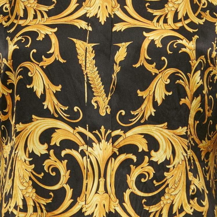 مملوكة مسبقًا Versace Black/Yellow Barocco Print Satin Silk Shirt M