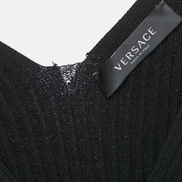 Pre Owned Versace Black Rib Knit Medusa Detail Tank Top L