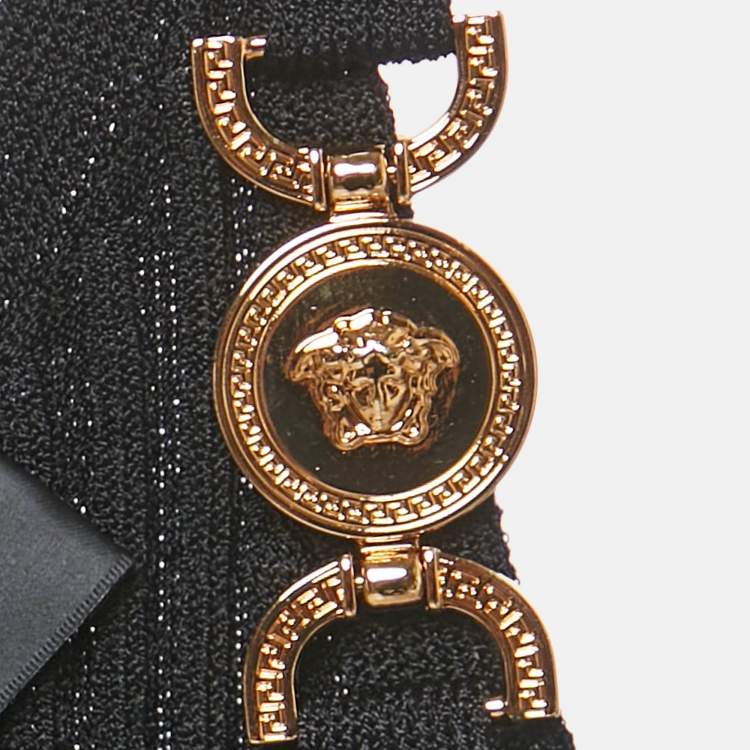 Pre Owned Versace Black Rib Knit Medusa Detail Tank Top L