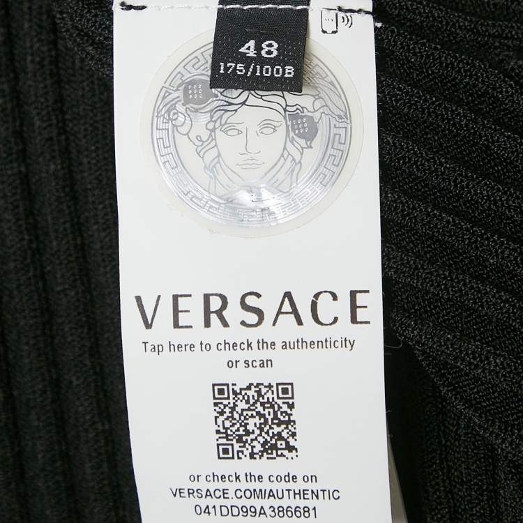 Pre Owned Versace Black Rib Knit Medusa Detail Tank Top L