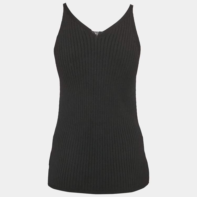 Pre Owned Versace Black Rib Knit Medusa Detail Tank Top L