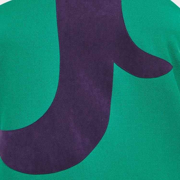 Pre Owned Versace Green Wool Applique Detail One-Shoulder Mini Dress S