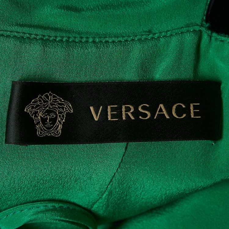 Pre Owned Versace Green Wool Applique Detail One-Shoulder Mini Dress S