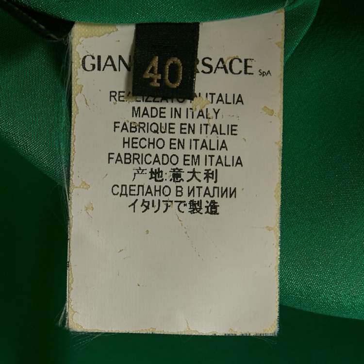 Pre Owned Versace Green Wool Applique Detail One-Shoulder Mini Dress S