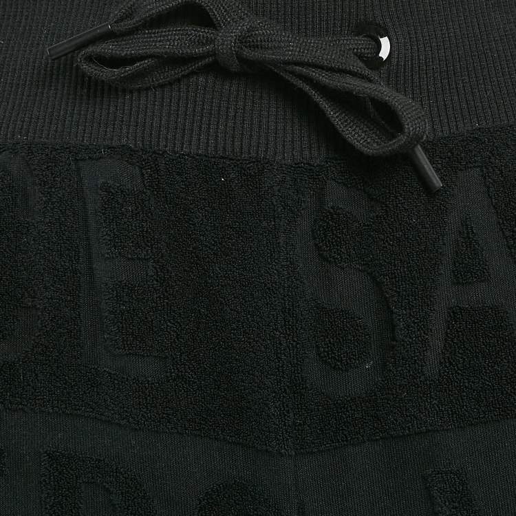 Pre Owned Versace Black Monogram Tuft Cotton Knit Joggers XS