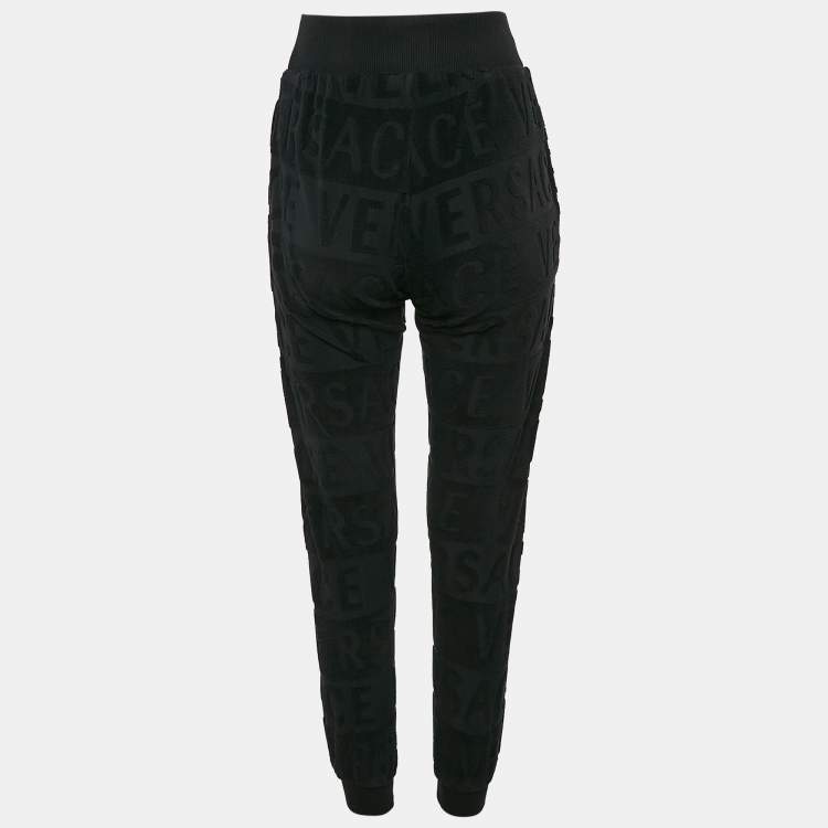 Pre Owned Versace Black Monogram Tuft Cotton Knit Joggers XS