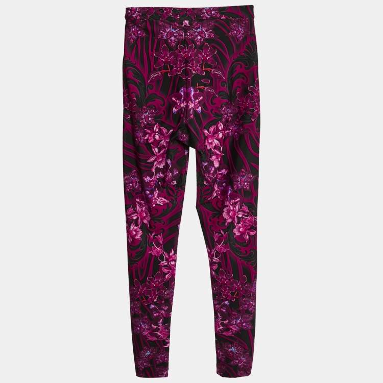 Pre Owned Versace Pink/Multicolor Printed Jersey Leggings S