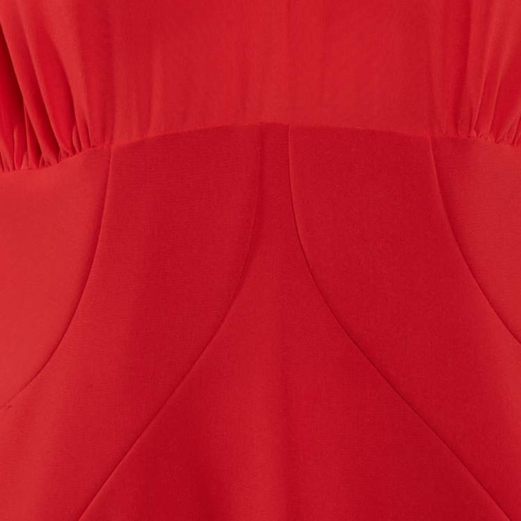 Pre Owned Versace Red Silk Blend V-Neck Short Dress L