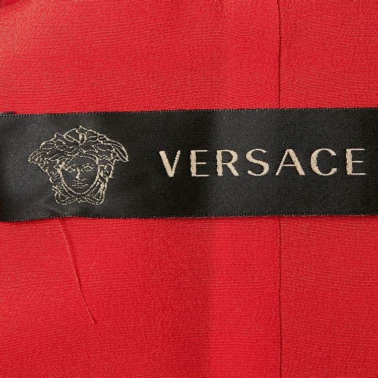Pre Owned Versace Red Silk Blend V-Neck Short Dress L