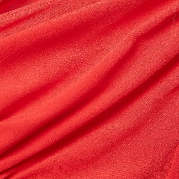 Pre Owned Versace Red Silk Blend V-Neck Short Dress L